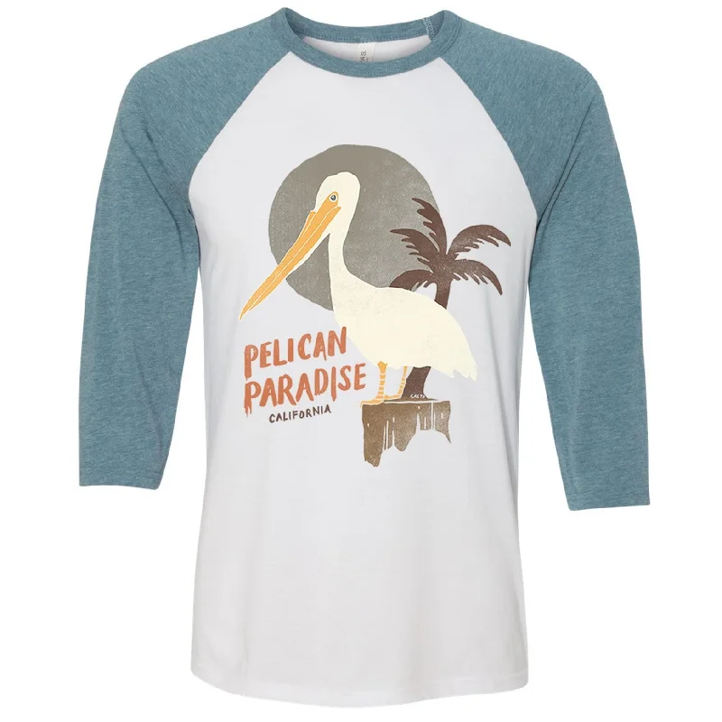 Pelican Paradise Denim Sleeves Baseball Tee Plaid T-Shirt Polka Dot Checkered