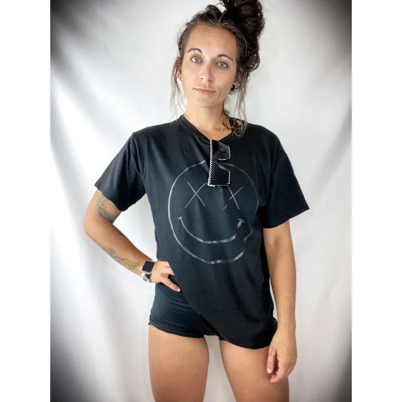 Salty Savage Ladies "OG Smile" Oversized Boyfriend Tee | Black on Black Iron Safe Non-Iron Wrinkle Free Salty Savage Ladies "OG Smile" Oversized Boyfriend Tee | Black on Black Iron Safe Non-Iron Wrinkle Free