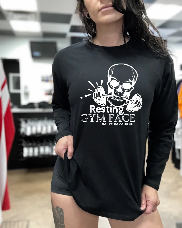 Salty Savage Ladies “Resting Gym Face” Oversized Long Sleeve Boyfriend Tee Satin Blend Silk Blend Wool Blend Salty Savage Ladies “Resting Gym Face” Oversized Long Sleeve Boyfriend Tee Satin Blend Silk Blend Wool Blend