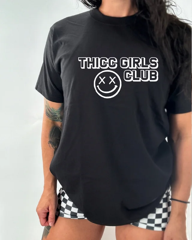 Salty Savage Ladies “THICC GIRLS CLUB” Oversized Boyfriend Tee Mesh Fabric Canvas Fabric Denim Fabric Salty Savage Ladies “THICC GIRLS CLUB” Oversized Boyfriend Tee Mesh Fabric Canvas Fabric Denim Fabric