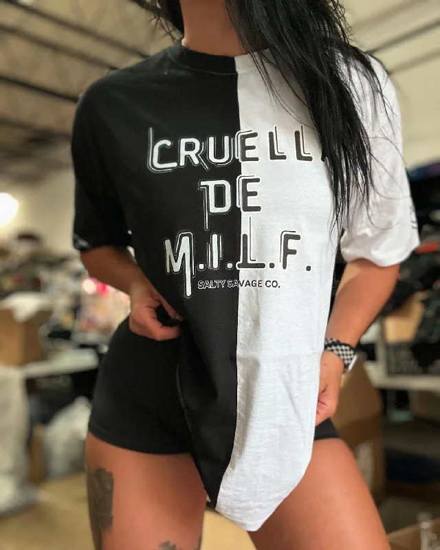 Salty Savage Unisex “Cruella De M.I.L.F” Two Tone Oversized Tee Thin T-Shirt Open Front Quick Dry Salty Savage Unisex “Cruella De M.I.L.F” Two Tone Oversized Tee Thin T-Shirt Open Front Quick Dry