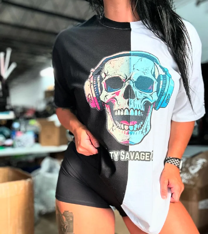Salty Savage Unisex “DEAD BEATS” Two Tone Oversized Tee Fashionable Trendy Casual
