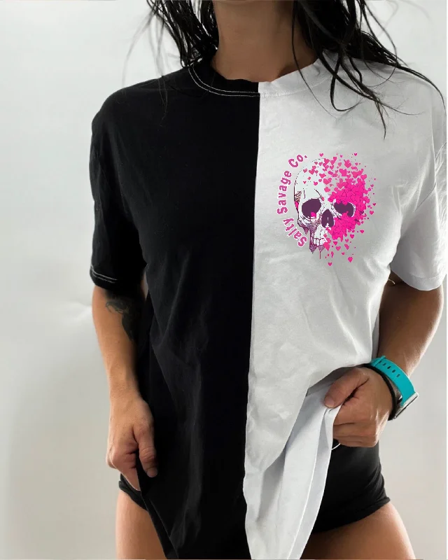 Salty Savage Unisex “Dead Love Skull” Two Tone Oversized Tee | Basic Welt Pockets Slit Pockets Salty Savage Unisex “Dead Love Skull” Two Tone Oversized Tee | Basic Welt Pockets Slit Pockets