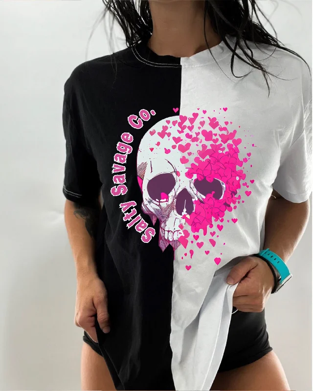 Salty Savage Unisex “Dead Love Skull” Two Tone Oversized Tee Anti-Pilling Machine Wash Handmade Salty Savage Unisex “Dead Love Skull” Two Tone Oversized Tee Anti-Pilling Machine Wash Handmade