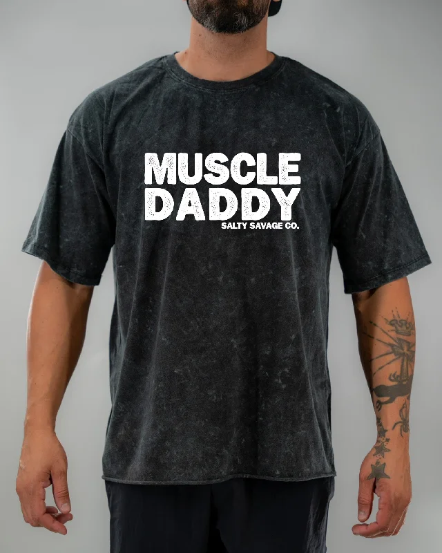 Salty Savage Unisex "MUSCLE DADDY" Oversized Tall Crew Tee Print Jacquard Patchwork