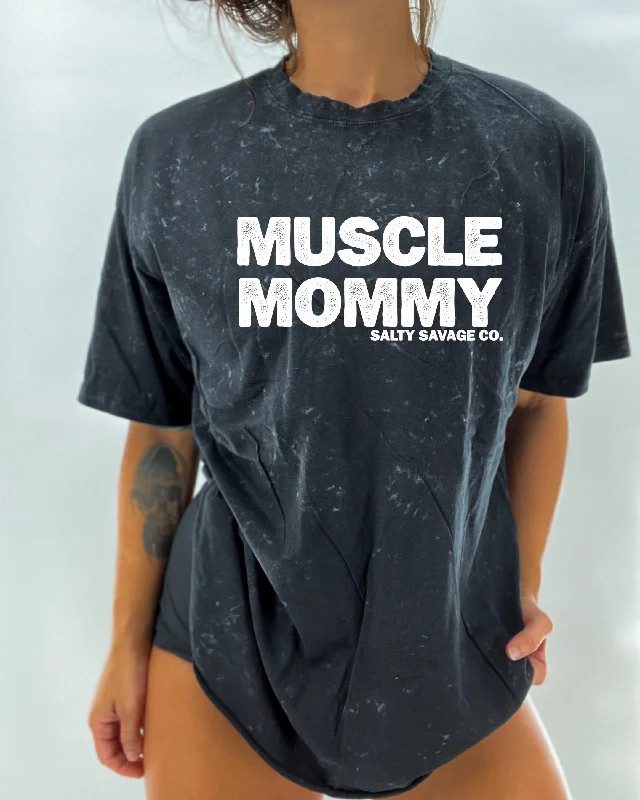 Salty Savage Unisex "MUSCLE MOMMY" Oversized Crew Tee Houndstooth Herringbone Solid