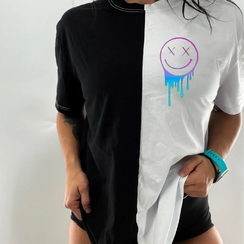 Salty Savage Unisex “OG Drip Smile” Two Tone Oversized Crew Tee | Basic Silk Blend Satin Velvet Salty Savage Unisex “OG Drip Smile” Two Tone Oversized Crew Tee | Basic Silk Blend Satin Velvet