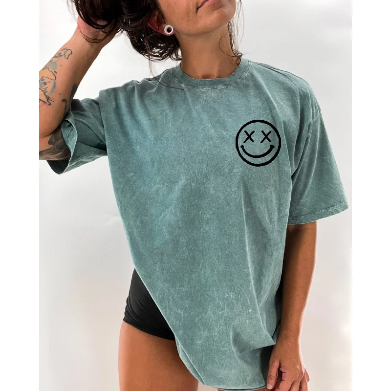 Salty Savage Unisex “OG Smile” Oversized Tall Crew Tee | Basic | Mineral Washed Teal/Black Jersey Fabric Tulle Fabric Batik Fabric Salty Savage Unisex “OG Smile” Oversized Tall Crew Tee | Basic | Mineral Washed Teal/Black Jersey Fabric Tulle Fabric Batik Fabric