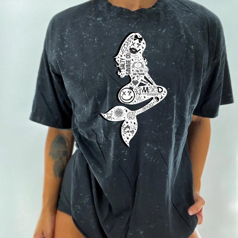 Salty Savage Unisex “Salty Siren" Oversized Tall Crew Tee Embroidered Appliqued Beaded Salty Savage Unisex “Salty Siren" Oversized Tall Crew Tee Embroidered Appliqued Beaded