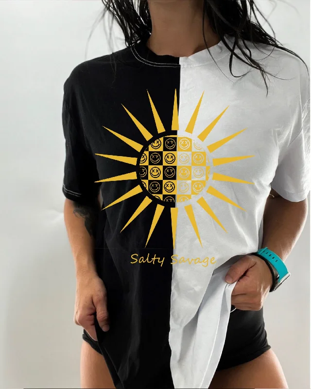 Salty Savage Unisex “Salty Sunburst” Two Tone Oversized Tee Spandex Blend Rayon Blend Denim Blend Salty Savage Unisex “Salty Sunburst” Two Tone Oversized Tee Spandex Blend Rayon Blend Denim Blend