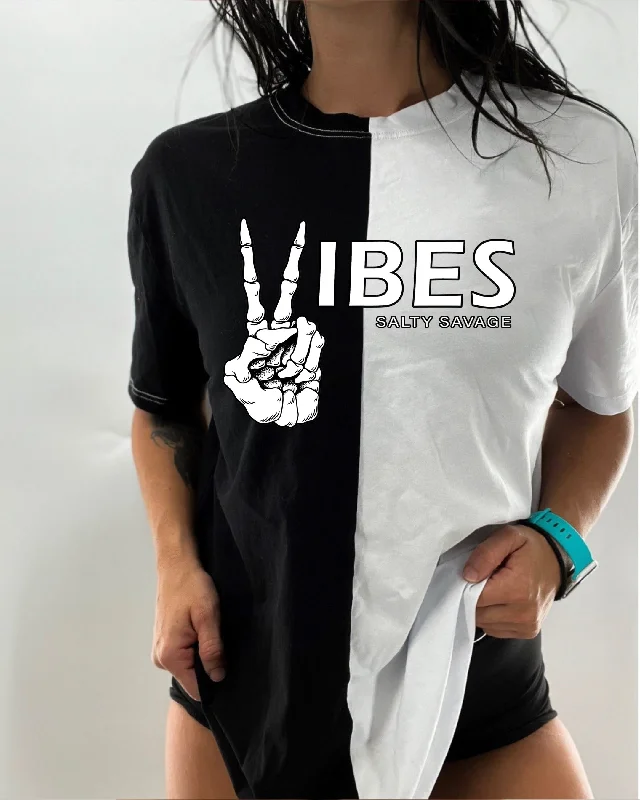 Salty Savage Unisex “Vibes” Two Tone Oversized Tee Print Jacquard Patchwork