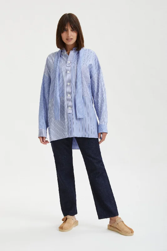 Camicia No Collar Workshirt Striped Floral Plaid