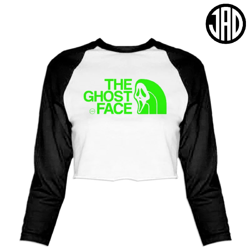 TGF Stab - Women's Cropped Baseball Tee Notch Collar Peter Pan Collar Cowl Neck