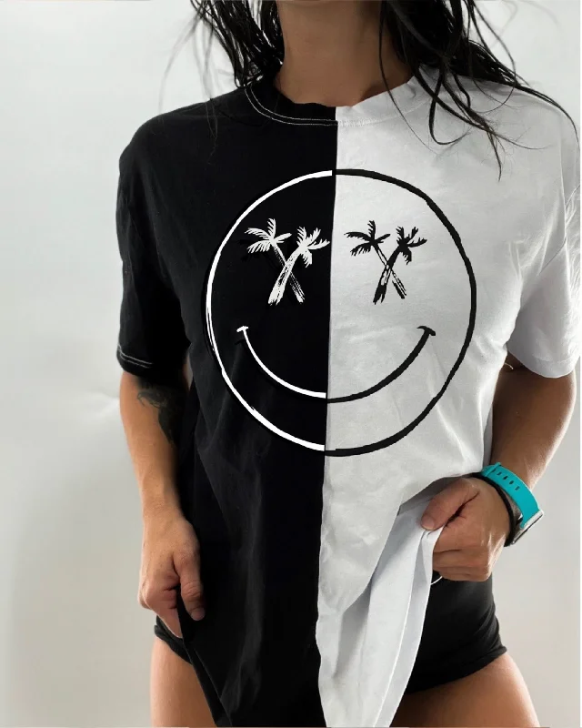 Unisex "Palm Smile" Two Tone Oversized Tee | Yin Yang Edition Boxy Fit Fitted Loose
