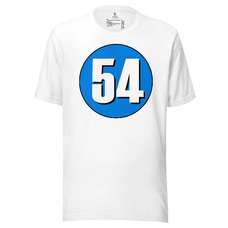 Unisex t-shirt: White on Blue 54 Welt Pockets Slit Pockets