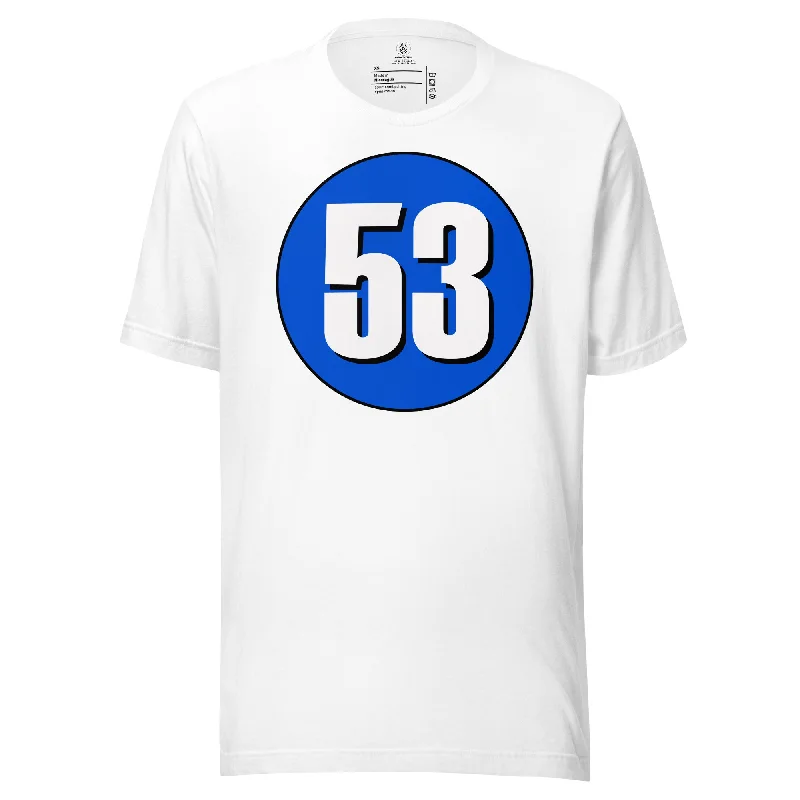 Unisex t-shirt: White on Periwinkle 53 Denim Fabric Leather Fabric Suede Fabric