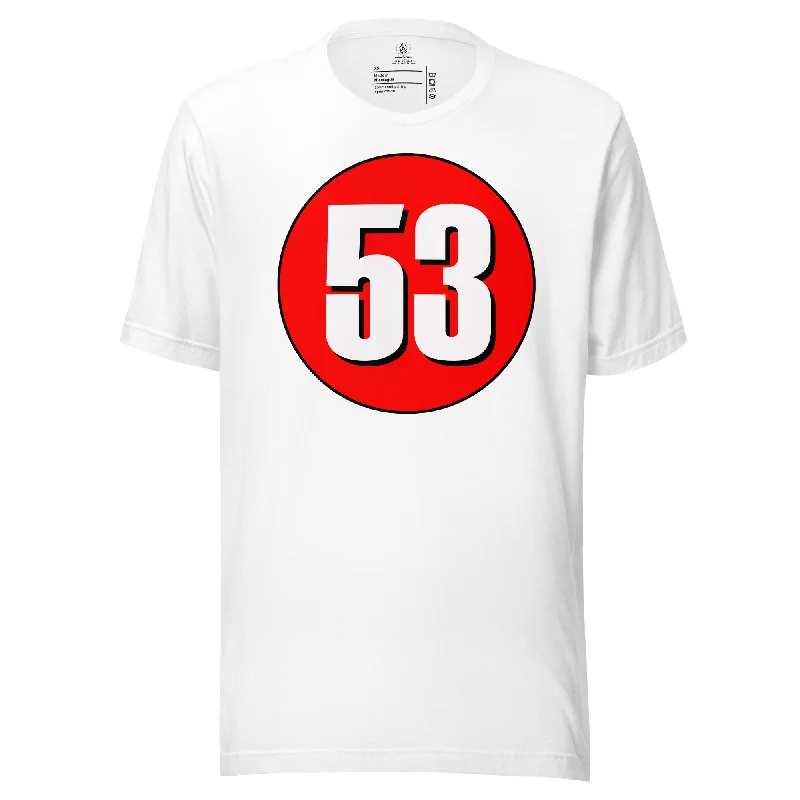 Unisex t-shirt: White on Red 53 Collared Crew Neck Turtle Neck