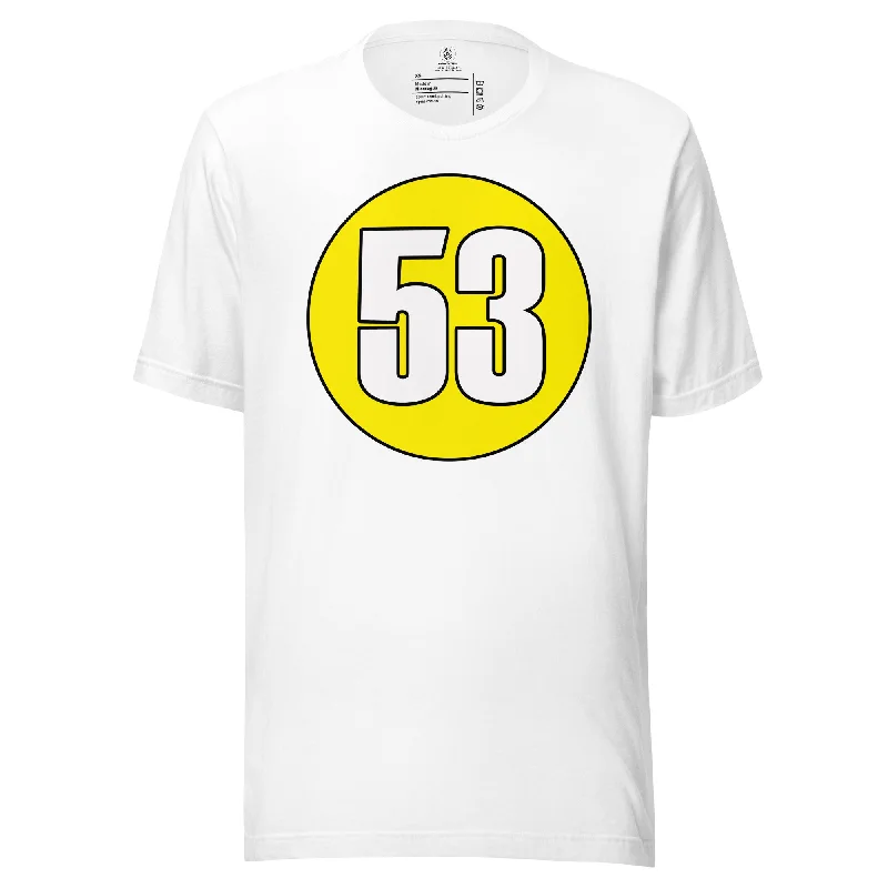 Unisex t-shirt: White on Yellow 53 Modern Contemporary Chic
