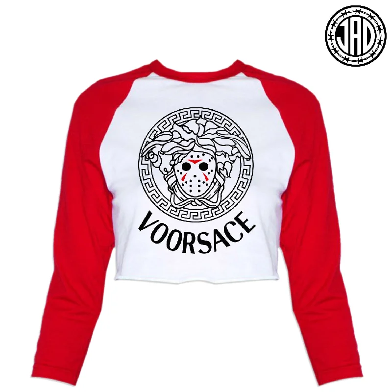 Voorsace -  Women's Cropped Baseball Tee Ribbed T-Shirt High Neck Heavyweight
