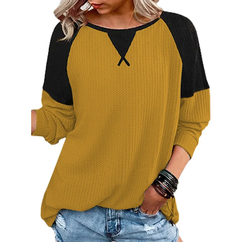 Waffle Stitching Long-sleeved Round Neck T-shirt Knit Fabric Woven Fabric Fleece Fabric Waffle Stitching Long-sleeved Round Neck T-shirt Knit Fabric Woven Fabric Fleece Fabric