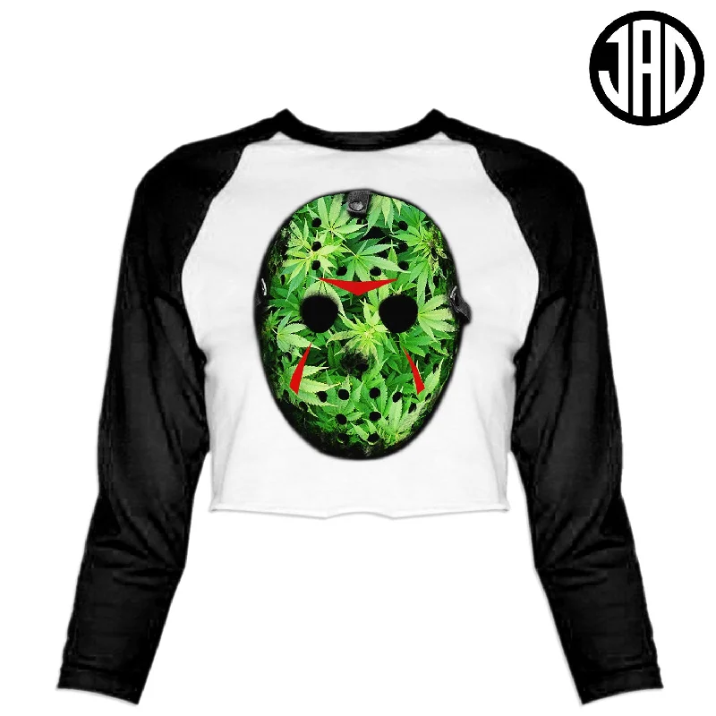 Weed Mask - Women's Cropped Baseball Tee Cashmere Blend Cotton Blend Poly Blend