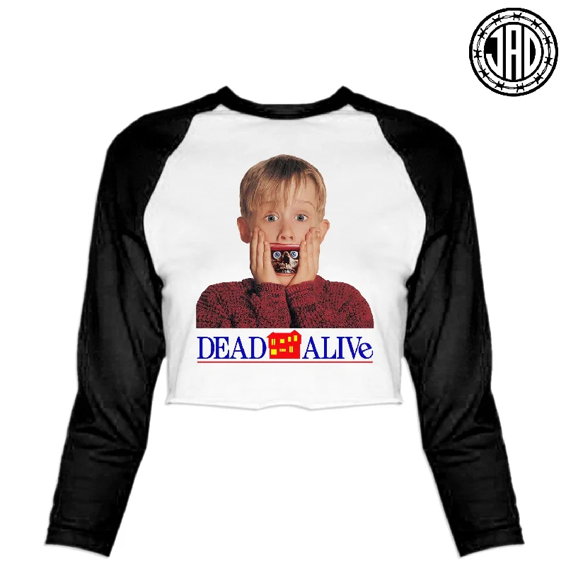 Dead Alone - Women's Cropped Baseball Tee Lace Blend Ribbed Blend Corduroy Blend