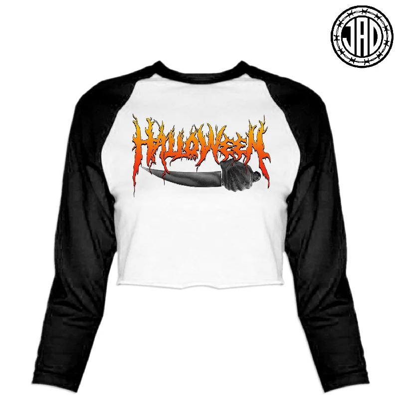 Halloween Hardcore - Women's Cropped Baseball Tee Terry Blend Velvet Blend Canvas Blend Halloween Hardcore - Women's Cropped Baseball Tee Terry Blend Velvet Blend Canvas Blend