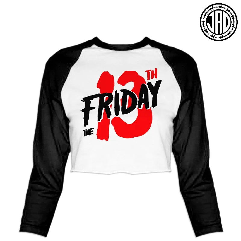 13 Retro - Women's Cropped Baseball Tee Ribbed Striped Patterned