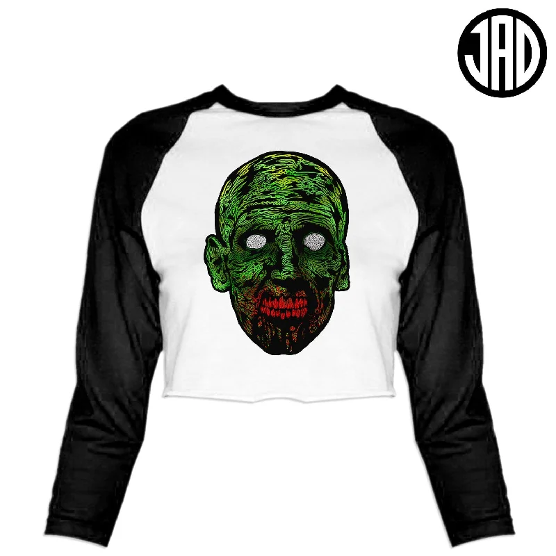 Zombie - Women's Cropped Baseball Tee V-Neck T-Shirt Long Sleeve Cotton